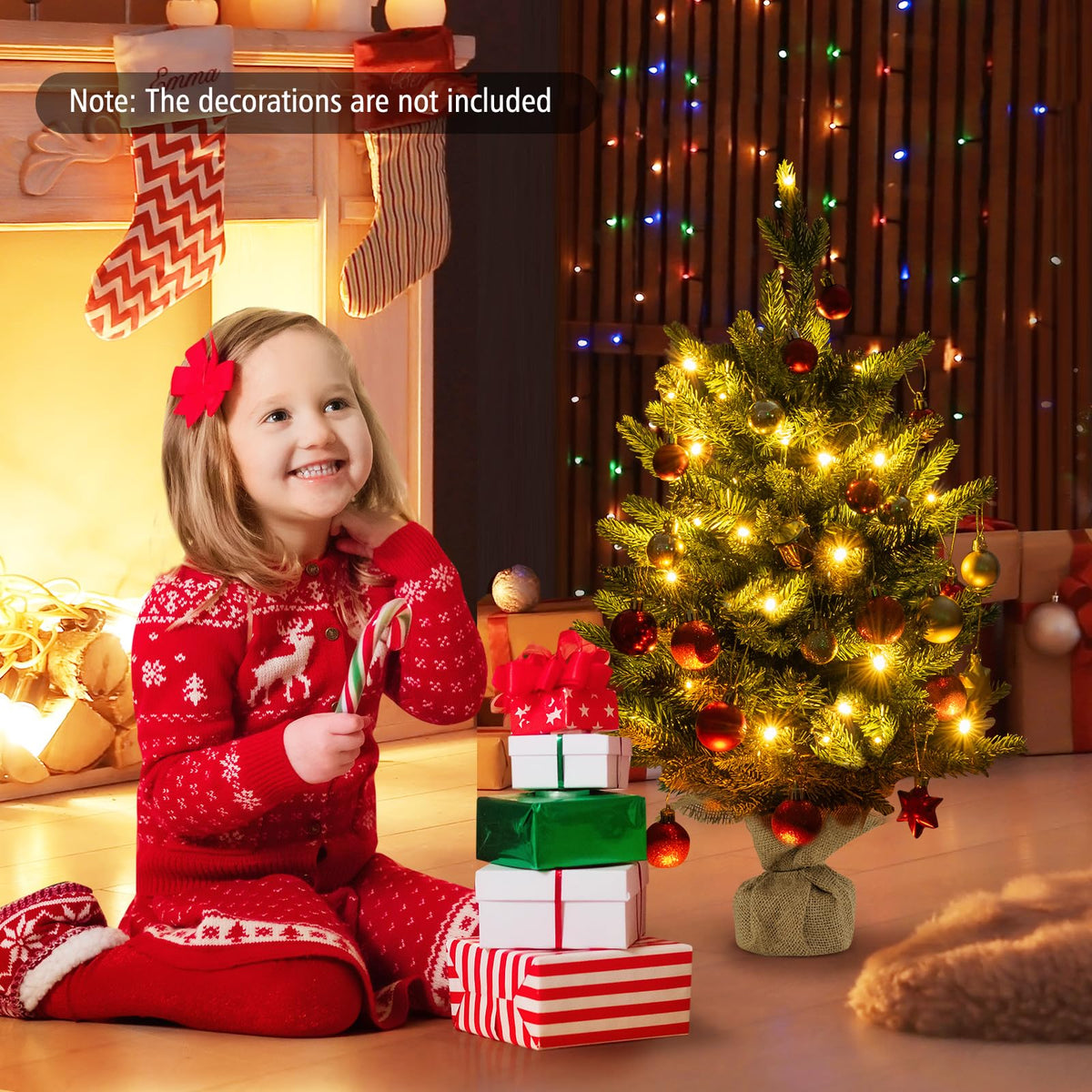 Lucktree 2ft Pre-Lit Tabletop Christmas Tree, Small Artificial Spruce Tree w/ 35 LED Lights