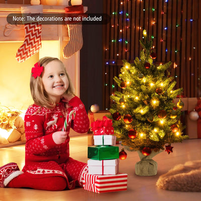 Lucktree 2ft Pre-Lit Tabletop Christmas Tree, Small Artificial Spruce Tree w/ 35 LED Lights