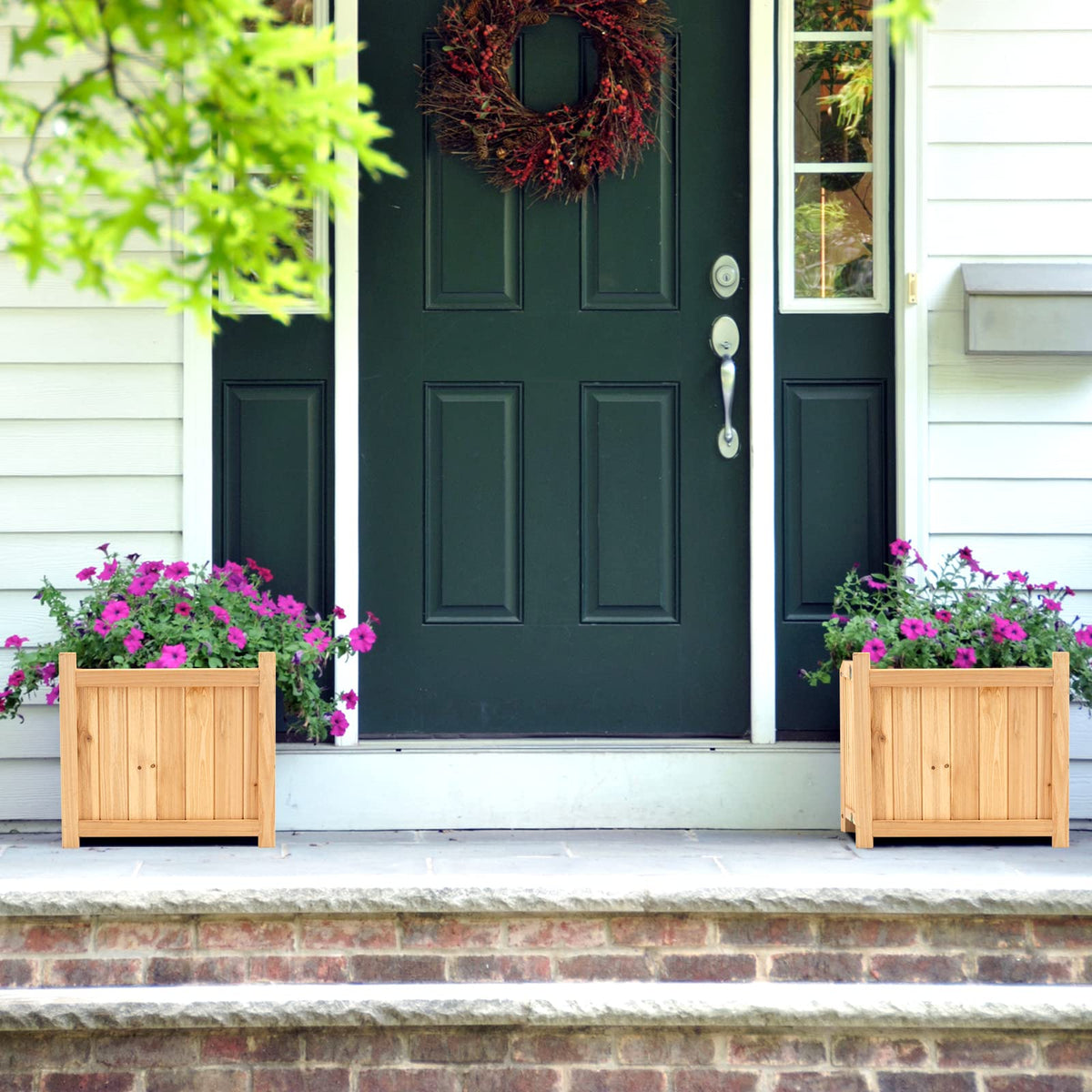 Lucktree 15” Planter Raised Garden Bed - Wooden Planting Box, Outdoor Folding Square Planter