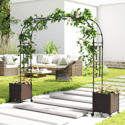 Lucktree 6.6 FT Garden Arch with Trellis and 2 Planter Boxes