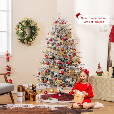Lucktree 6ft Pre-Lit Snow Flocked Christmas Tree, Artificial Hinged Full Xmas Tree with 260 Multicolored LED Lights