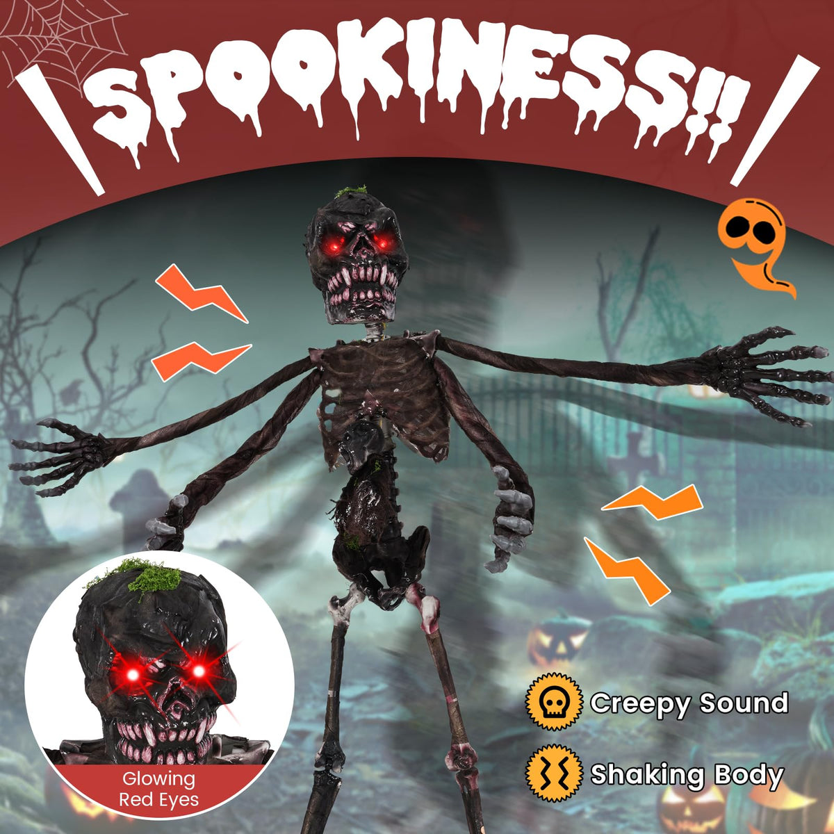 Lucktree 6 FT Animated Halloween Decoration Hanging Zombie Sound-Activated Skeleton Decoration