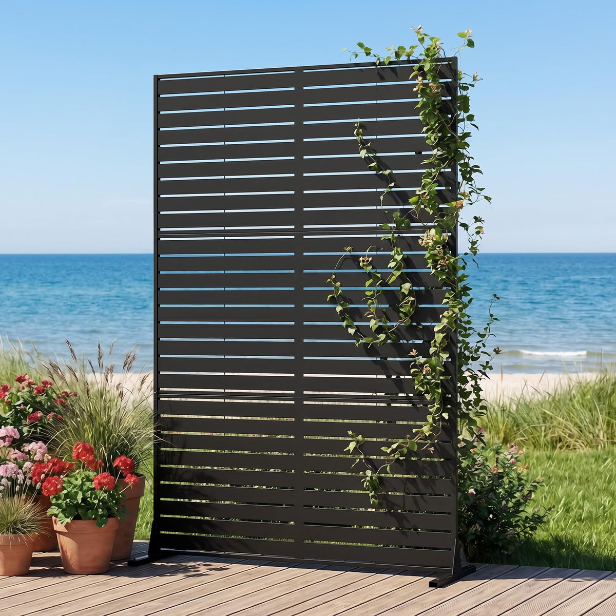 Lucktree 72''H x 48''W Freestanding Metal Privacy Screen with Stable Legs