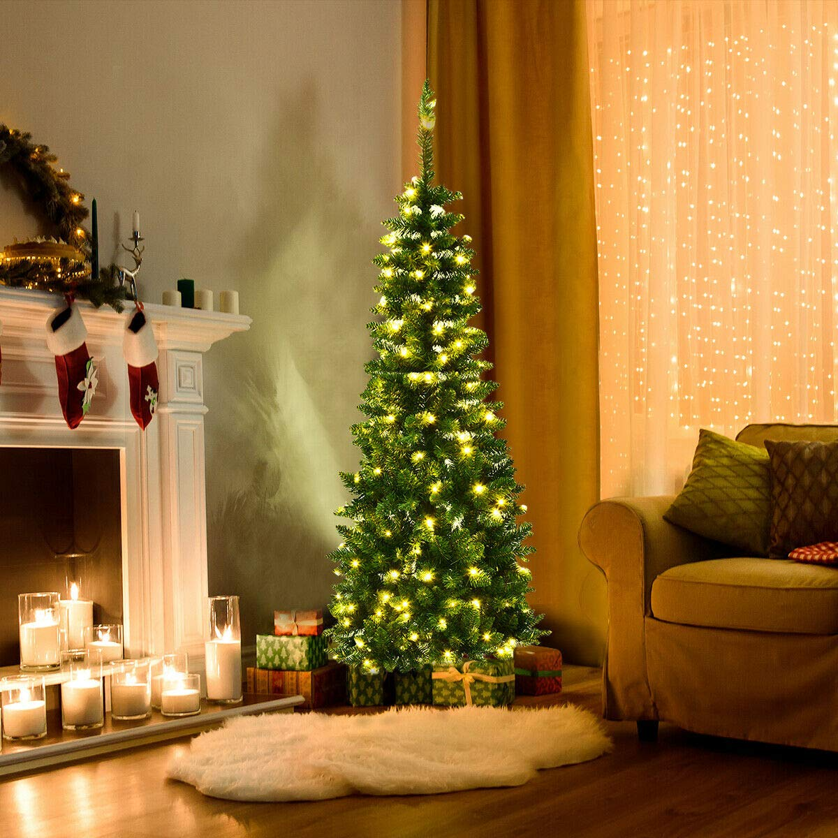 Lucktree Prelit Pencil Christmas Tree, 4.5FT Premium Hinged Fir Tree - LucktreeUS