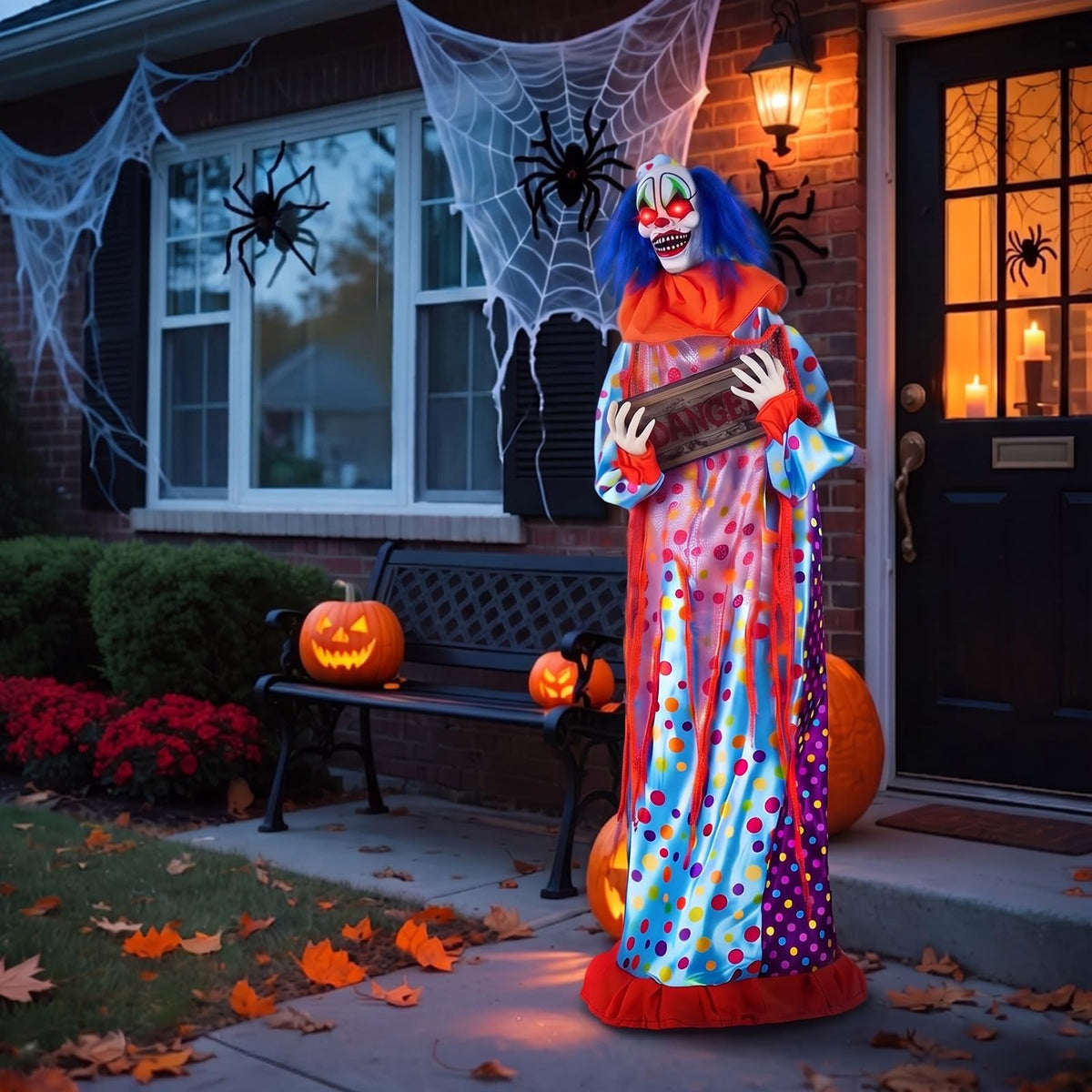 Lucktree 5.6 FT Halloween Animated Clown with Snap-up Head & Glowing Eyes