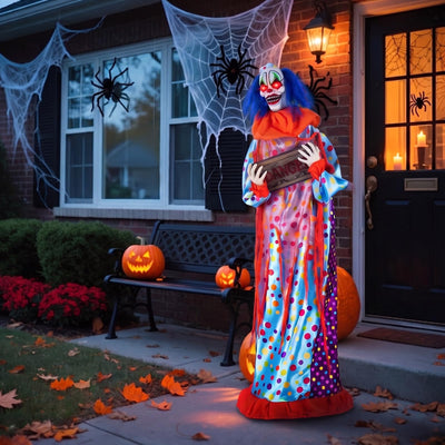 Lucktree 5.6 FT Halloween Animated Clown with Snap-up Head & Glowing Eyes