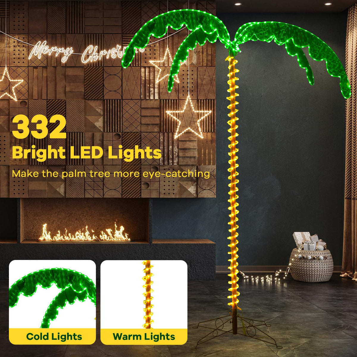 Lucktree 7.5 FT Lighted Palm Tree, Tropical Christmas Tree with 332 LED Lights