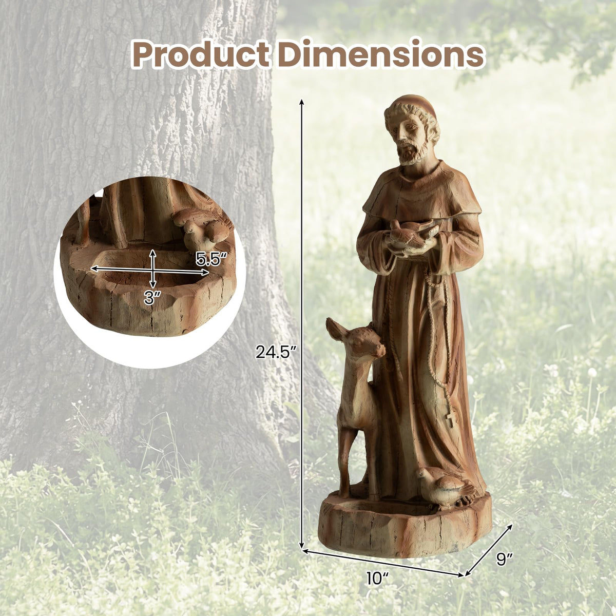 Lucktree 24.5'' St. Francis Garden Statue with Bird Feeder