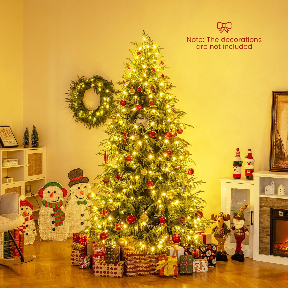 Lucktree 7 FT Pre-Lit Artificial Christmas Tree, Hinged Faux Xmas Tree with 1217 Soft TPE & PVC Mixed Branch Tips