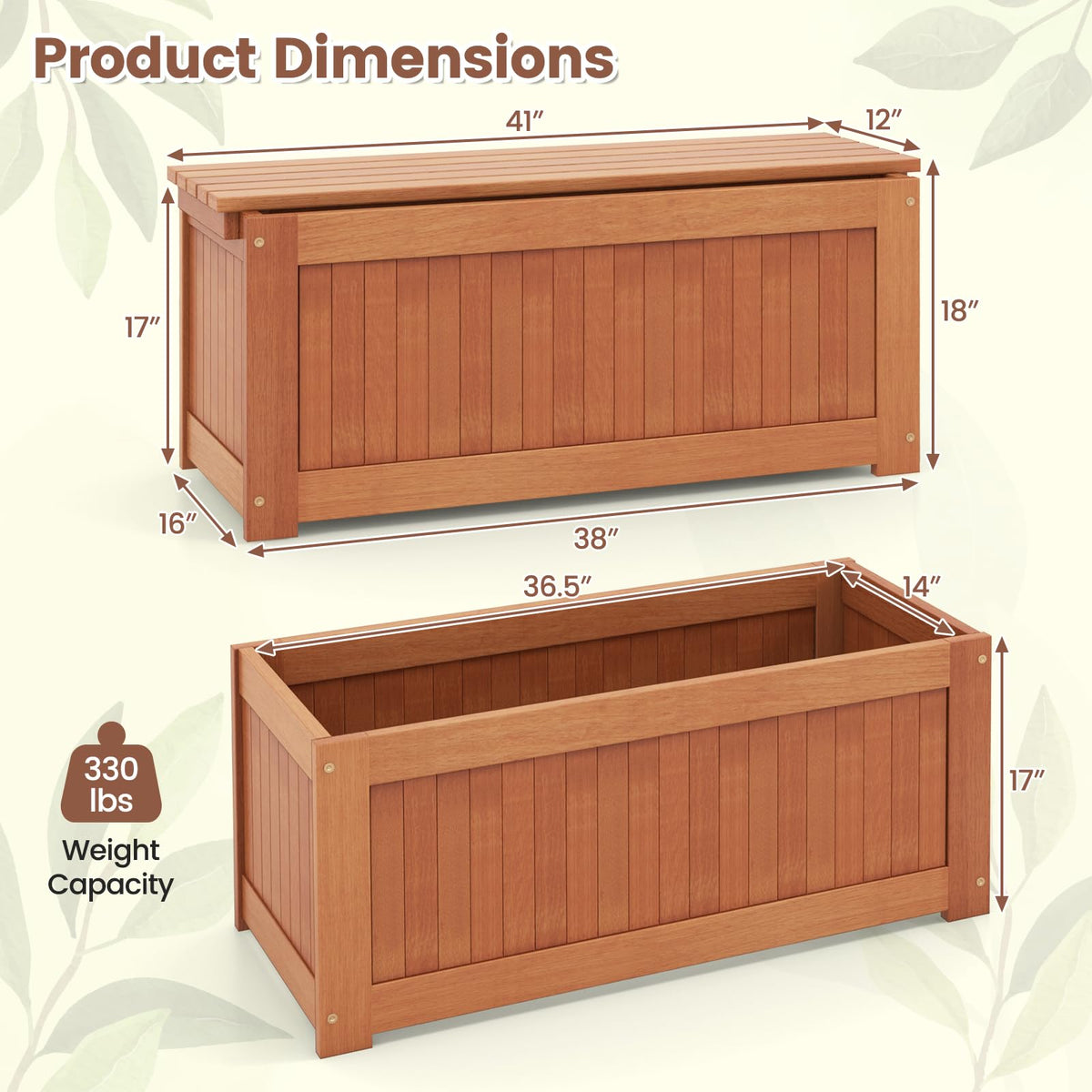 Lucktree 2-in-1 Outdoor Bench, Wood Raised Garden Bed with Open Base, Teak Oil Finish