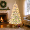 Lucktree 6FT / 7FT Hinged Lighted Xmas Tree with Snow Flocked Branch Tips & LED Lights