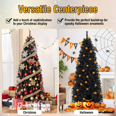 Lucktree Black Pencil Christmas Tree, Pre-lit Artificial Halloween Tree