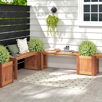 Lucktree Outdoor Bench with Raised Garden Bed, Wood Seat with Teak Oil Finish, Planter Box with Open-Ended Base