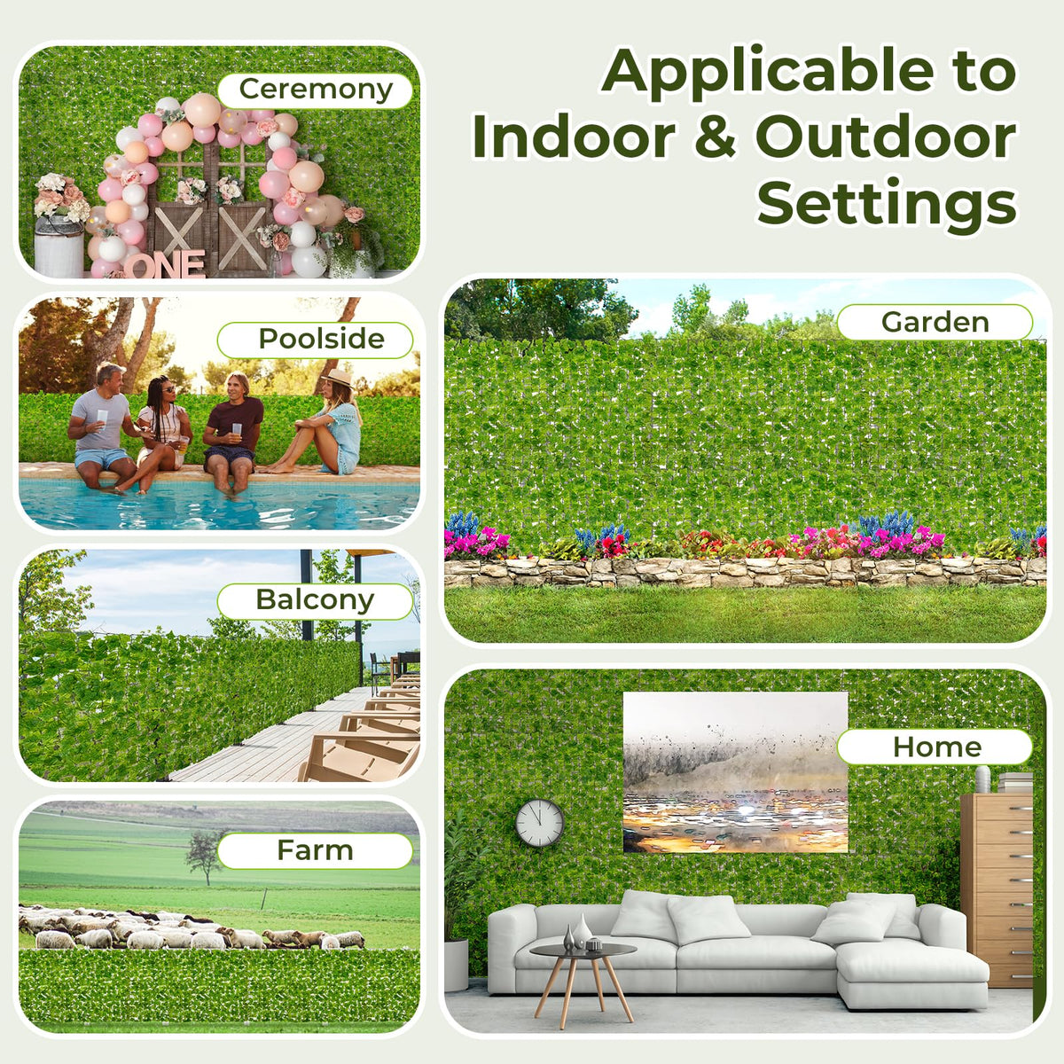 Lucktree Artificial Ivy Privacy Fence 2 Pack - 120" x 40" Artificial Hedges Fence