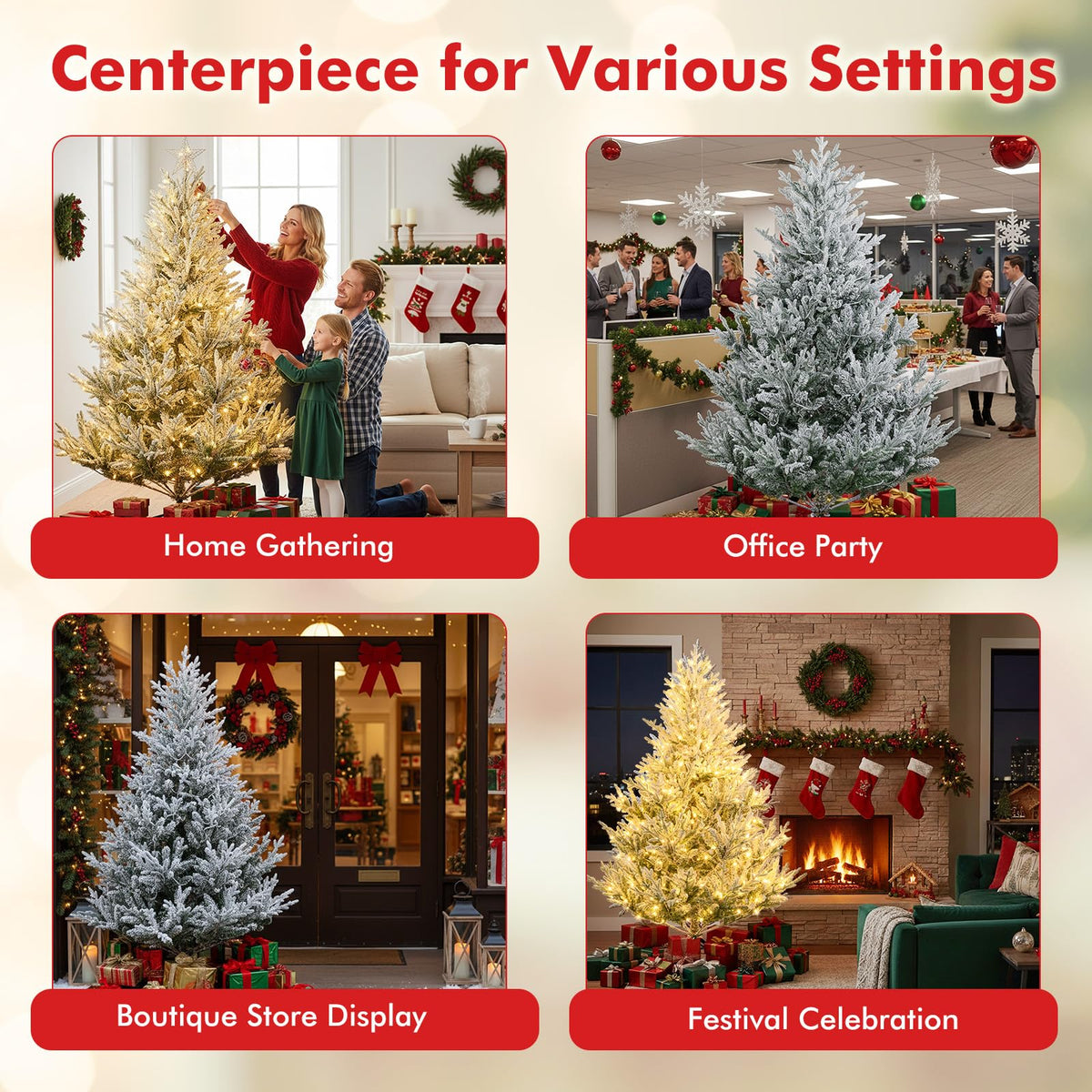 Lucktree 6FT / 7FT / 8FT Pre-Lit Snow Flocked Christmas Tree | Holiday Home Office Decoration