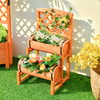Lucktree Raised Garden Bed with 2 Barrel Planters & Trellis, 2-Tier Freestanding Wooden Raised Bed for Vegetable Flower Fruit