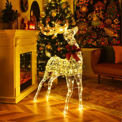 Lucktree Lighted Christmas Reindeer | 4.4 FT Pre-Lit Xmas Holiday Decoration