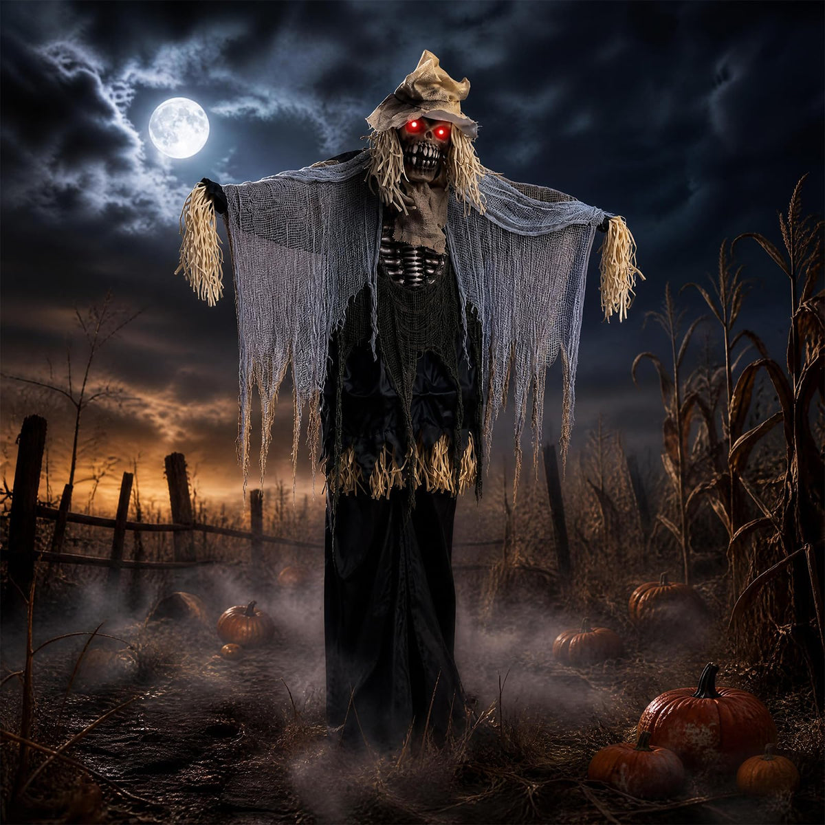 Lucktree 7.3 FT Animated Halloween Standing Skeleton Scarecrow Decoration