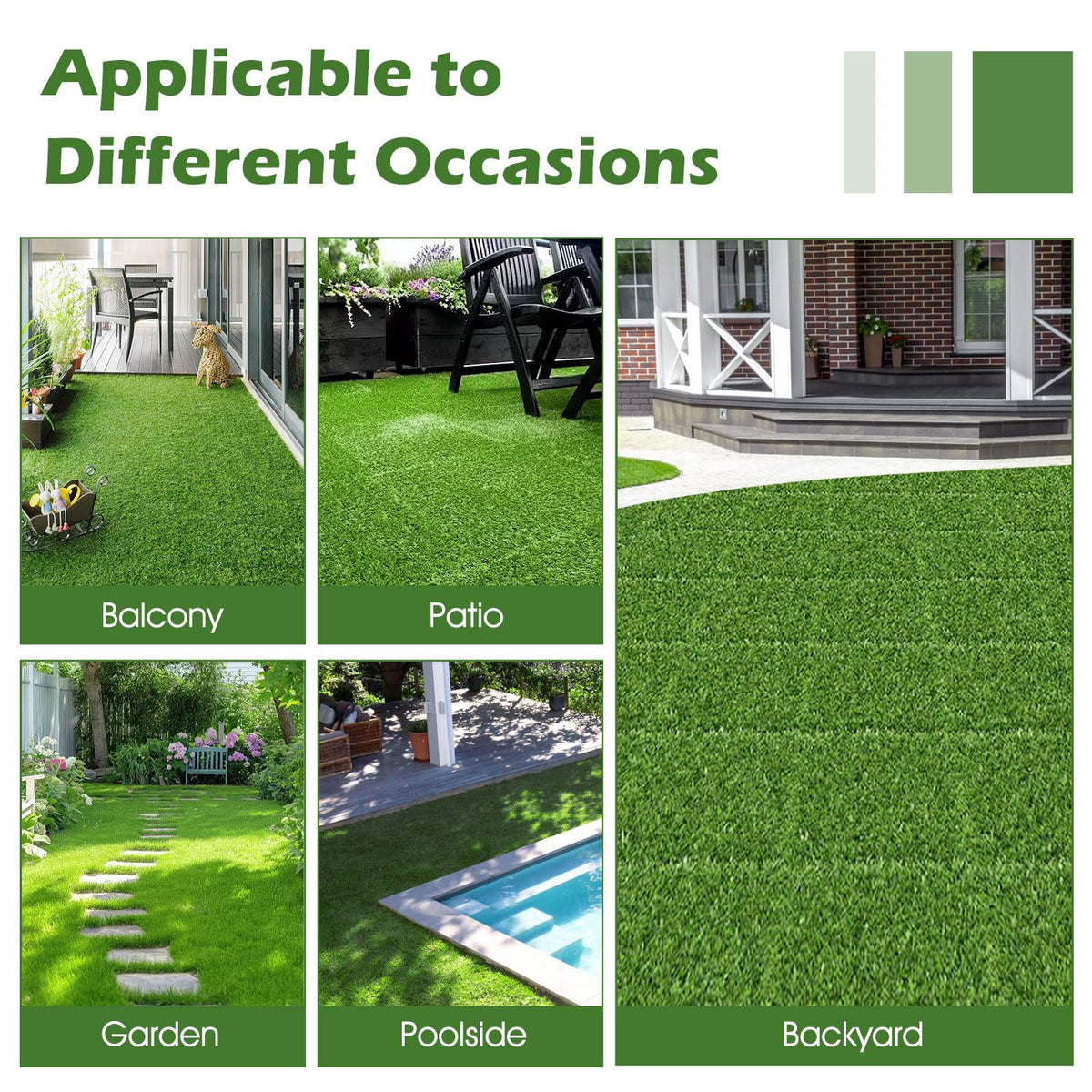 Lucktree 12” x 12” Pack of 30 Fake Grass Turf Tiles Set