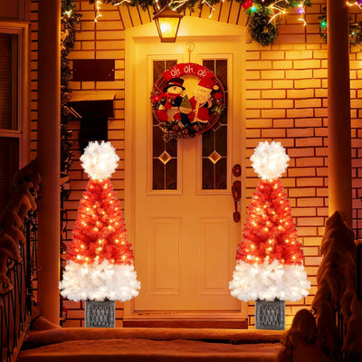 Lucktree 4 FT Pre-Lit Christmas Tree for Entrances, Artificial Potted Santa Hat Xmas Tree with 300 Branch Tips