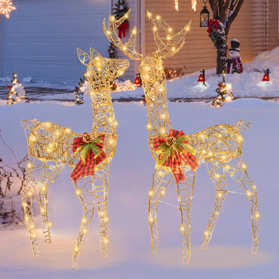 Lucktree 2 Pieces Lighted Christmas Reindeer Family Set with 230 LED Lights