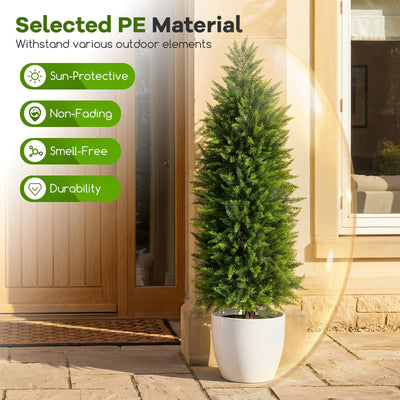 Lucktree 4 FT Artificial Faux Cedar Cypress Plants in Cement-Filled Pots Set of 2
