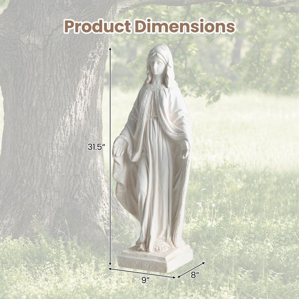 Lucktree Virgin Mary Garden Statue 31.5"| Blessed Mother Outdoor Religious Statue