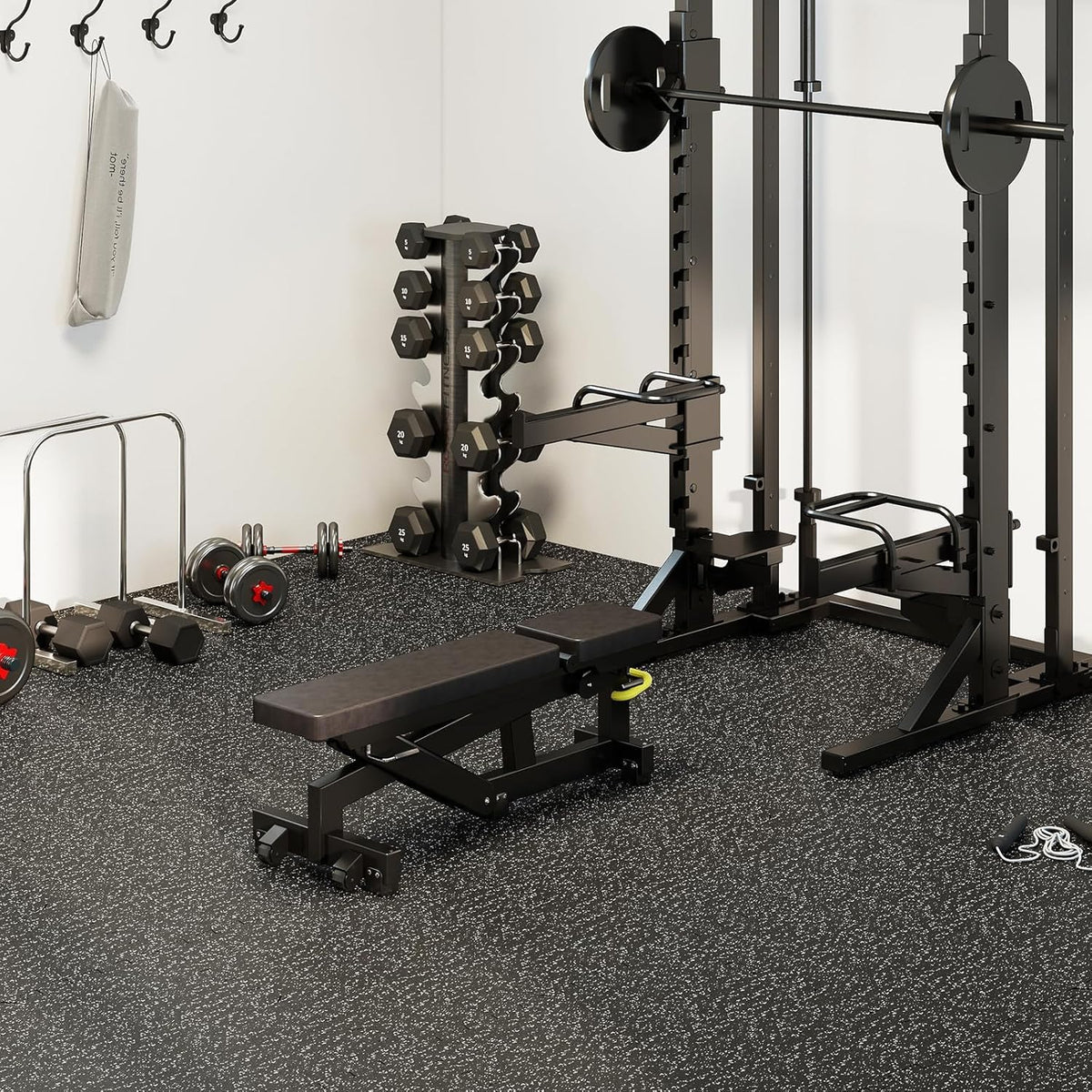 Lucktree 0.39" Thick Rubber Top Exercise Equipment Mats with Boarders