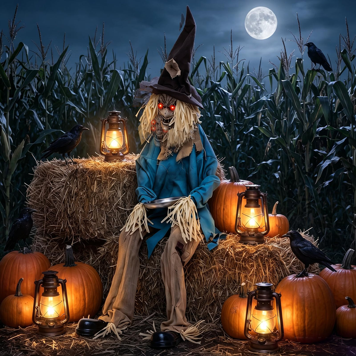 5.2 FT Animated Halloween Sitting Scary Scarecrow Decoration