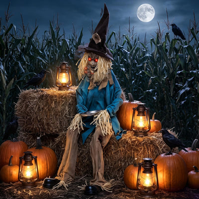 5.2 FT Animated Halloween Sitting Scary Scarecrow Decoration