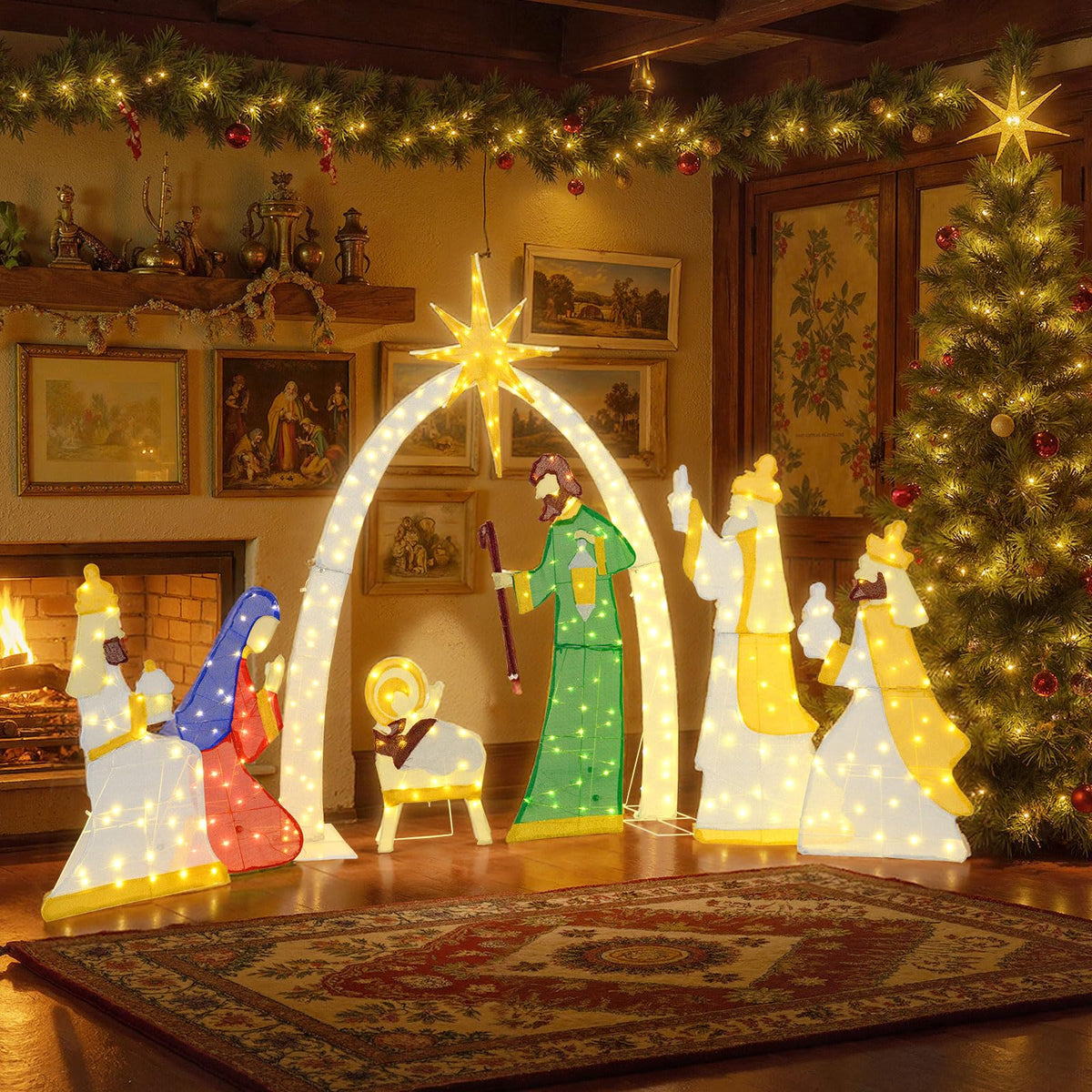 Lucktree 7 Pieces Large Christmas Lighted Nativity Scene Set