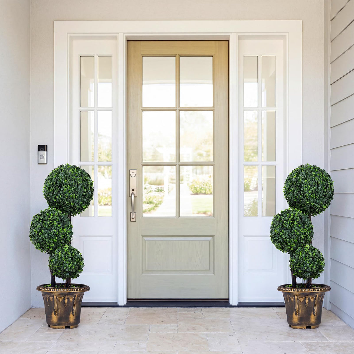Lucktree 2.5 FT Artificial Boxwood Topiary Tree Evergreen Faux Potted Plants (1/2 Pack)