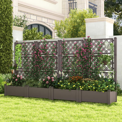 Lucktree Raised Garden Bed with Trellis 59”, Self-Watering Planter Box with Water Level Indicator & Removable Space Dividers