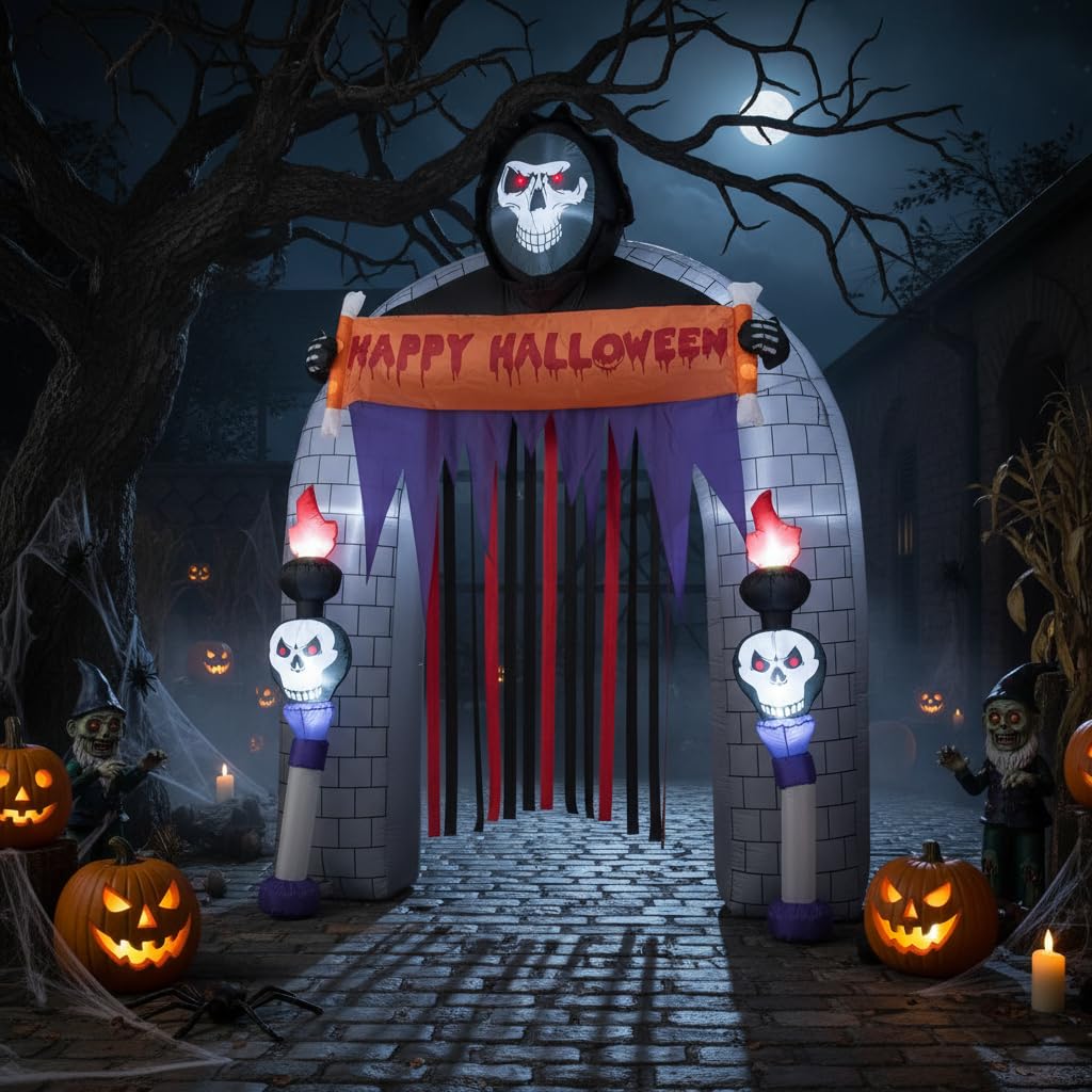 Lucktree 8.5 FT Halloween Inflatable Grim Reaper Archway with 2 Candles