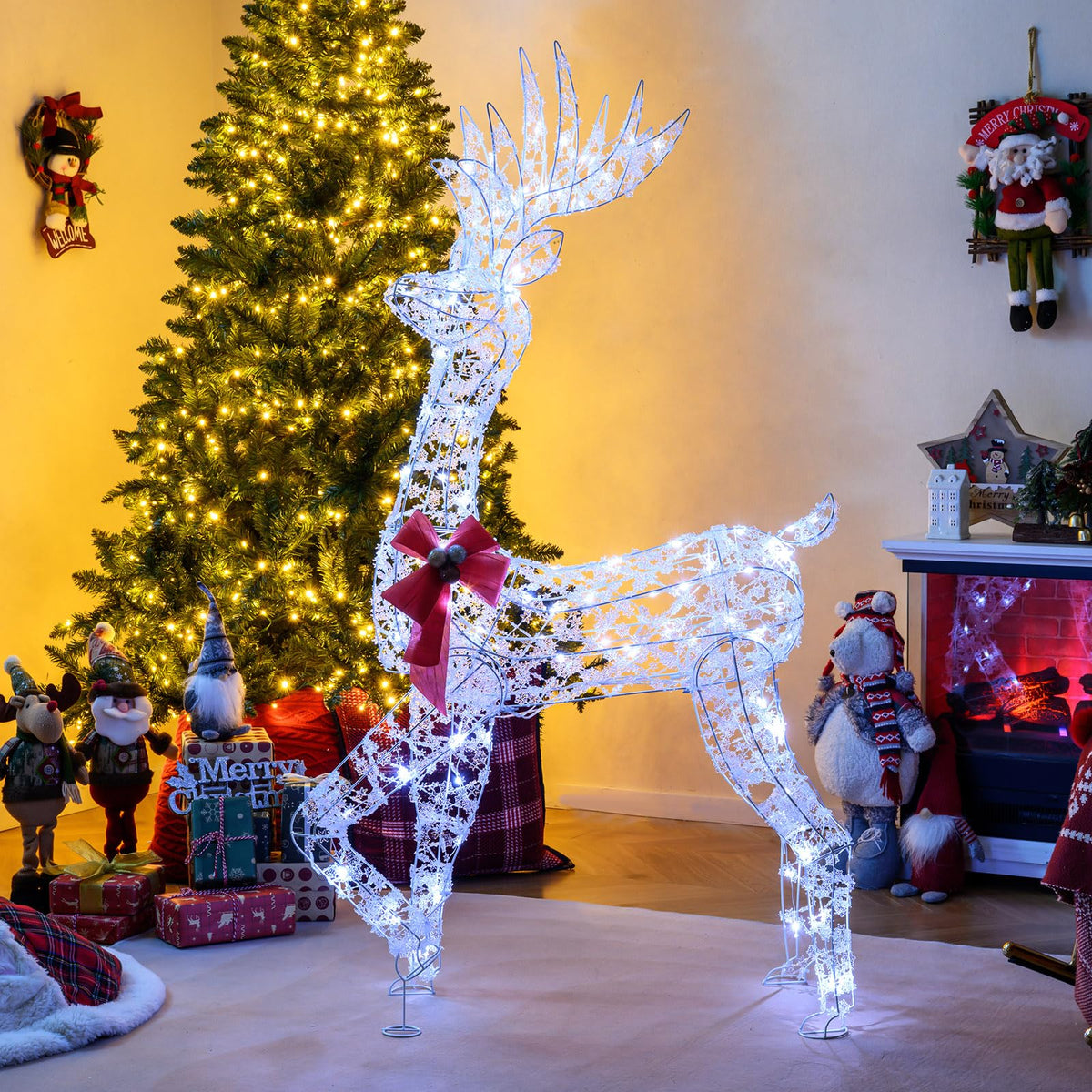 Lucktree 5 Feet Pre-Lit Christmas Reindeer with 100 LED Lights
