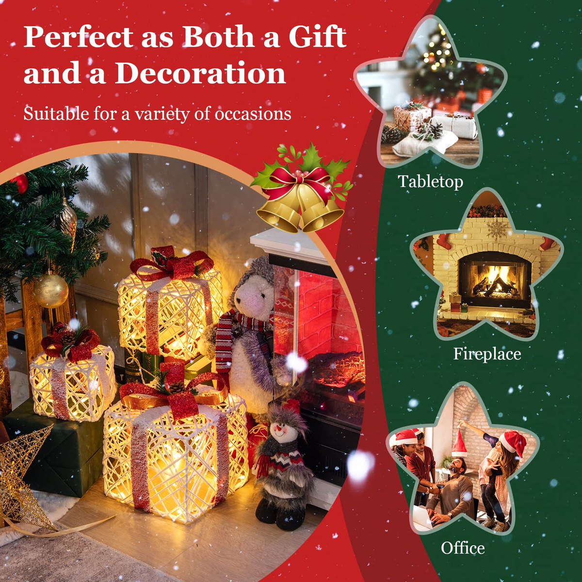 Lighted Gift Boxes Christmas Decoration, Set of 3 White Present Ornament Boxes with 60 LED Lights - LucktreeUS