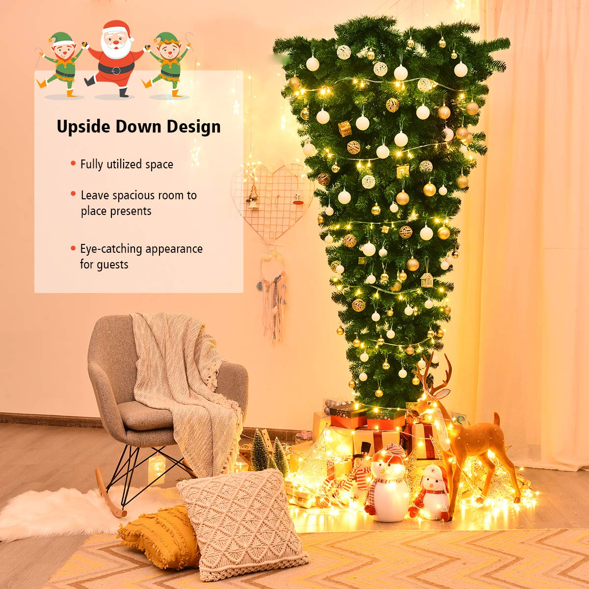 Lucktree 7FT Upside Down Tree, Artificial Christmas Tree with Metal Stand - LucktreeUS