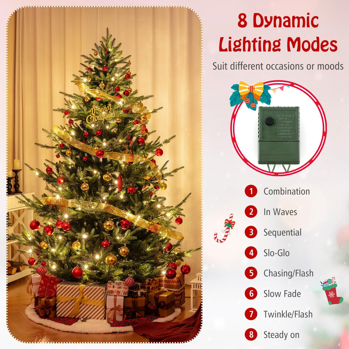 Lucktree 7ft Pre-lit Artificial Christmas Tree with 340 Warm White LED Lights, 1090 Branch Tips