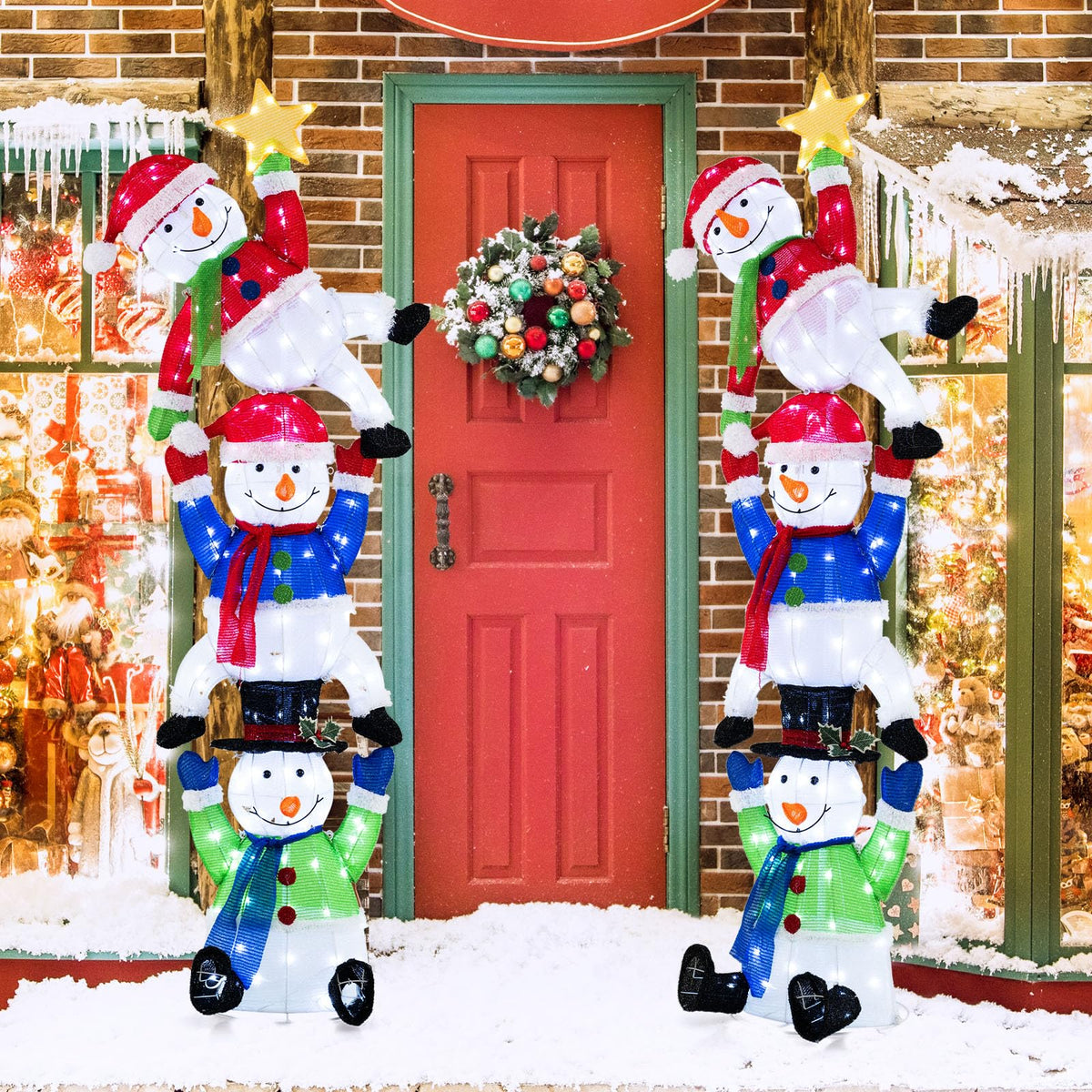 Lucktree 6 ft Christmas Stacked Snowman, 3D Pre-Lit Snowman Decoration w/ 155 LED Lights