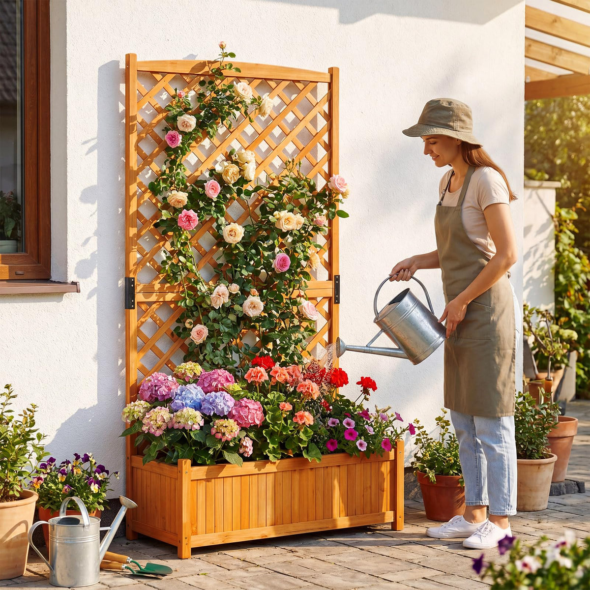 Lucktree 71" Wooden Raised Garden Bed with Trellis (1/2)