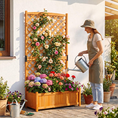 Lucktree 71" Wooden Raised Garden Bed with Trellis (1/2)