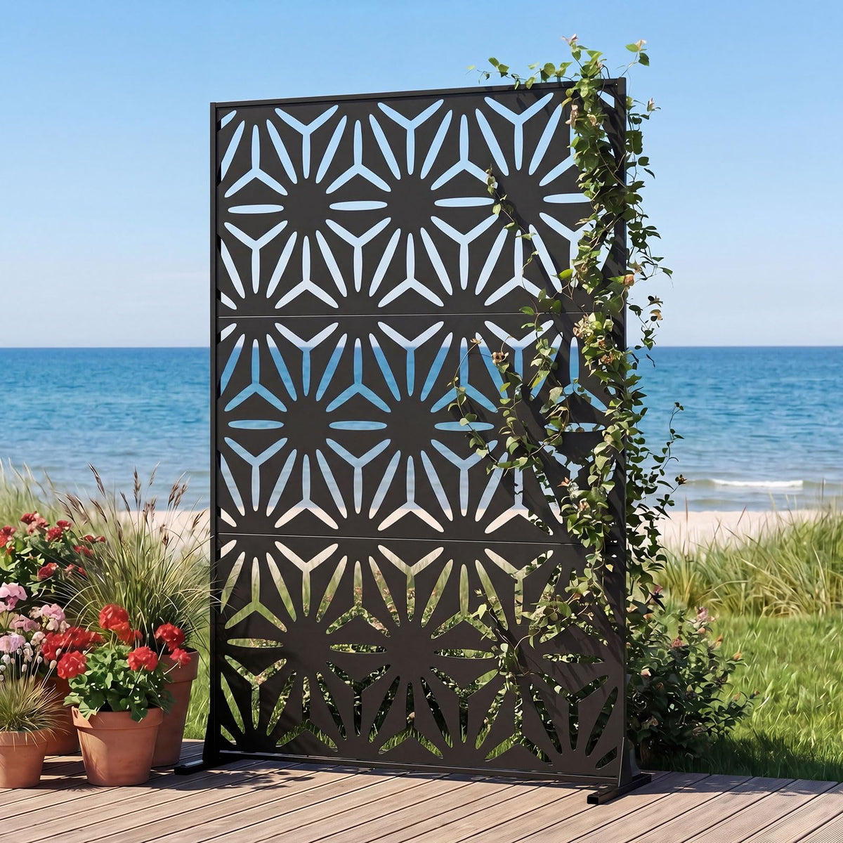 Lucktree 72''H x 48''W Freestanding Metal Privacy Screen with Stable Legs