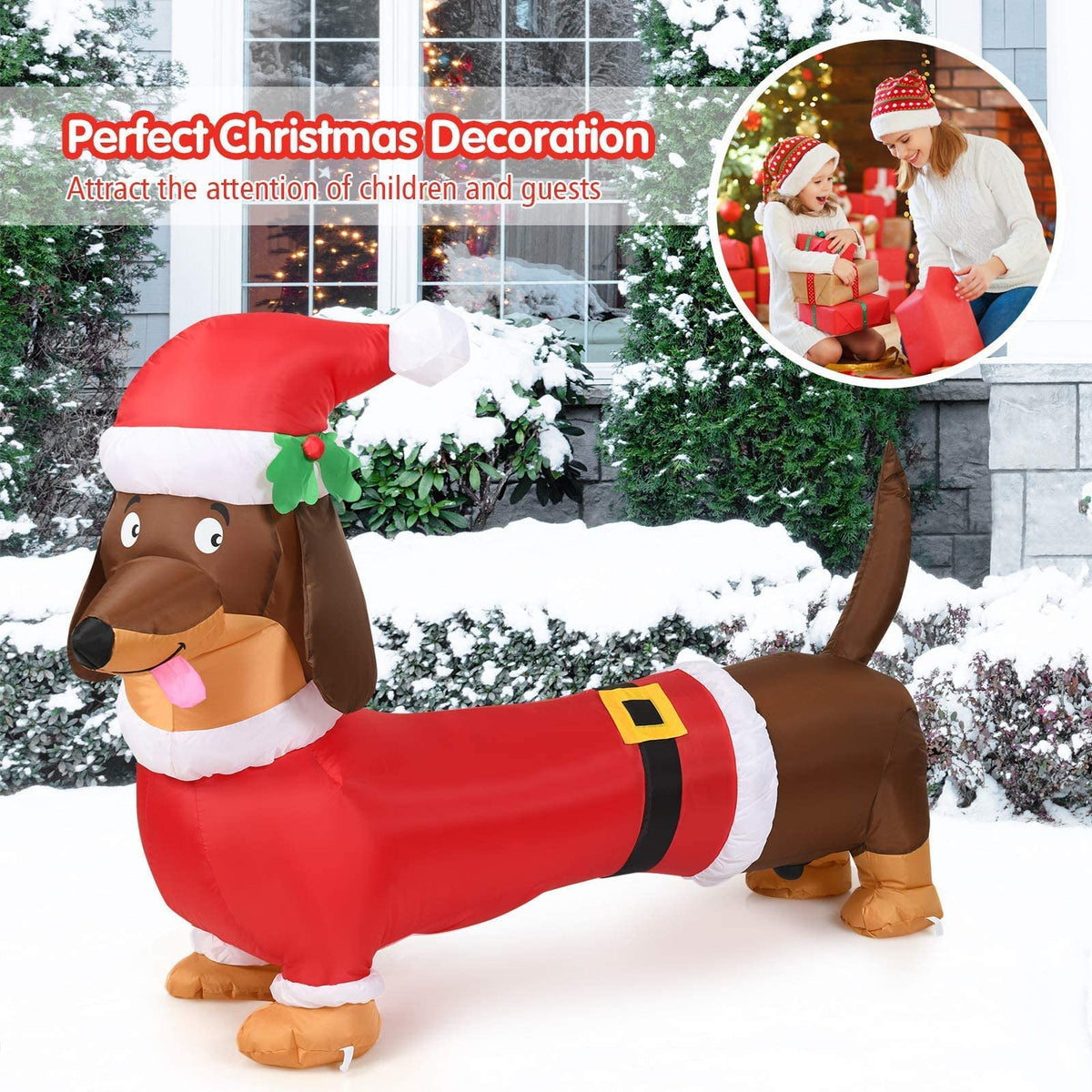 Lucktree 5.2 ft Inflatable Long Weiner Dog, Blow Up Yard Decoration