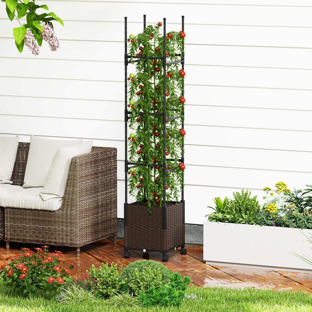 Lucktree Raised Garden Bed Planter Box with Trellis