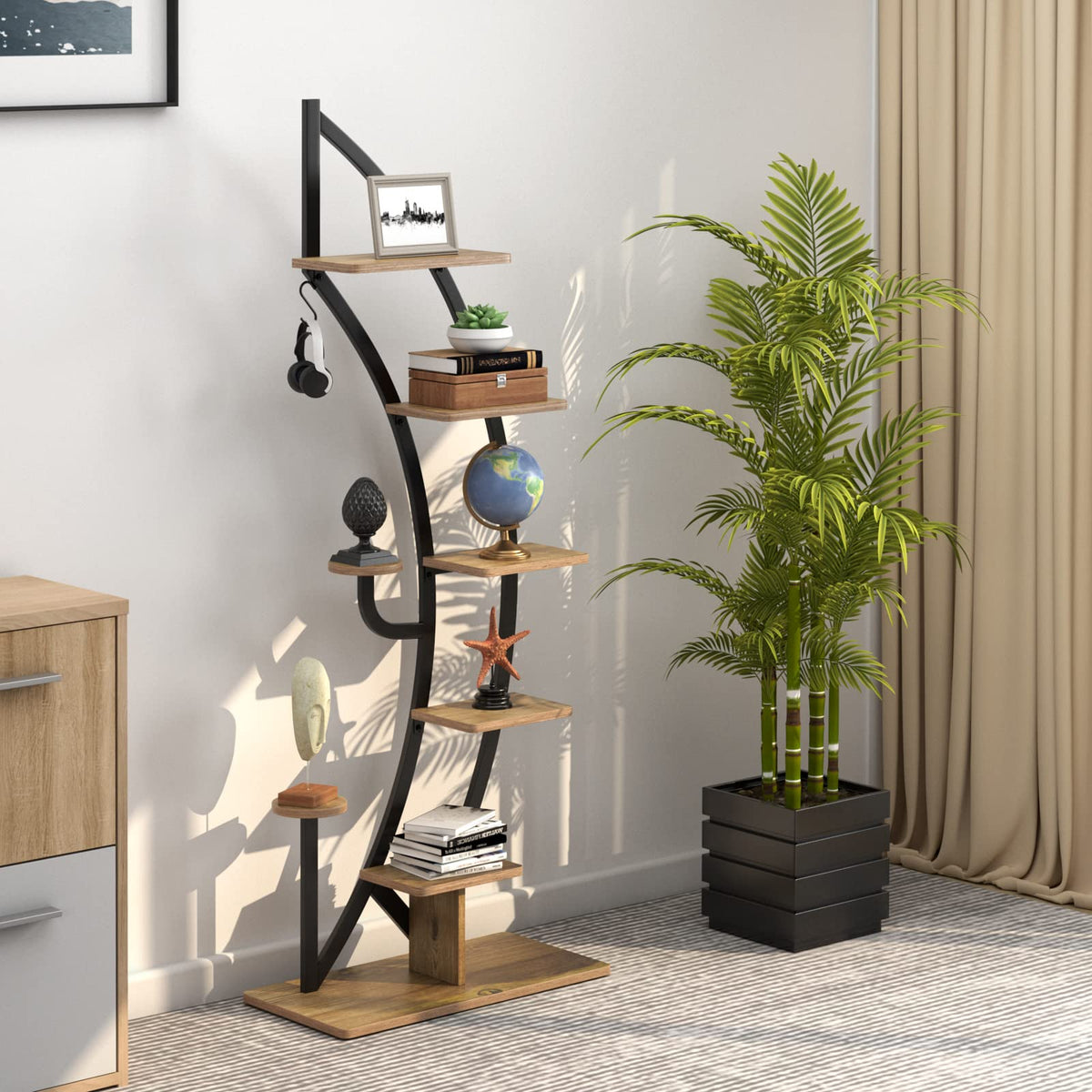 Lucktree 6 Tier Metal Plant Stand Indoor, 61" Half Moon Plant Shelf