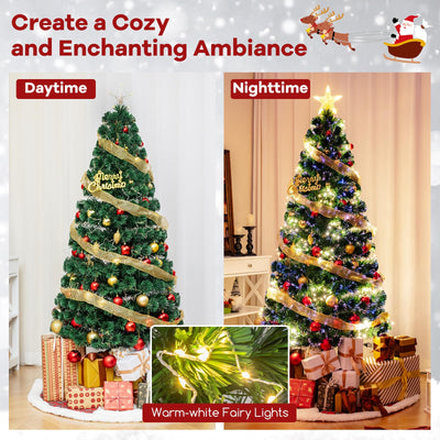 Lucktree 6ft Pre-Lit Fiber Optic Christmas Tree, Top Star, 230 Branch Tips, Metal Stand, Office Home Decoration
