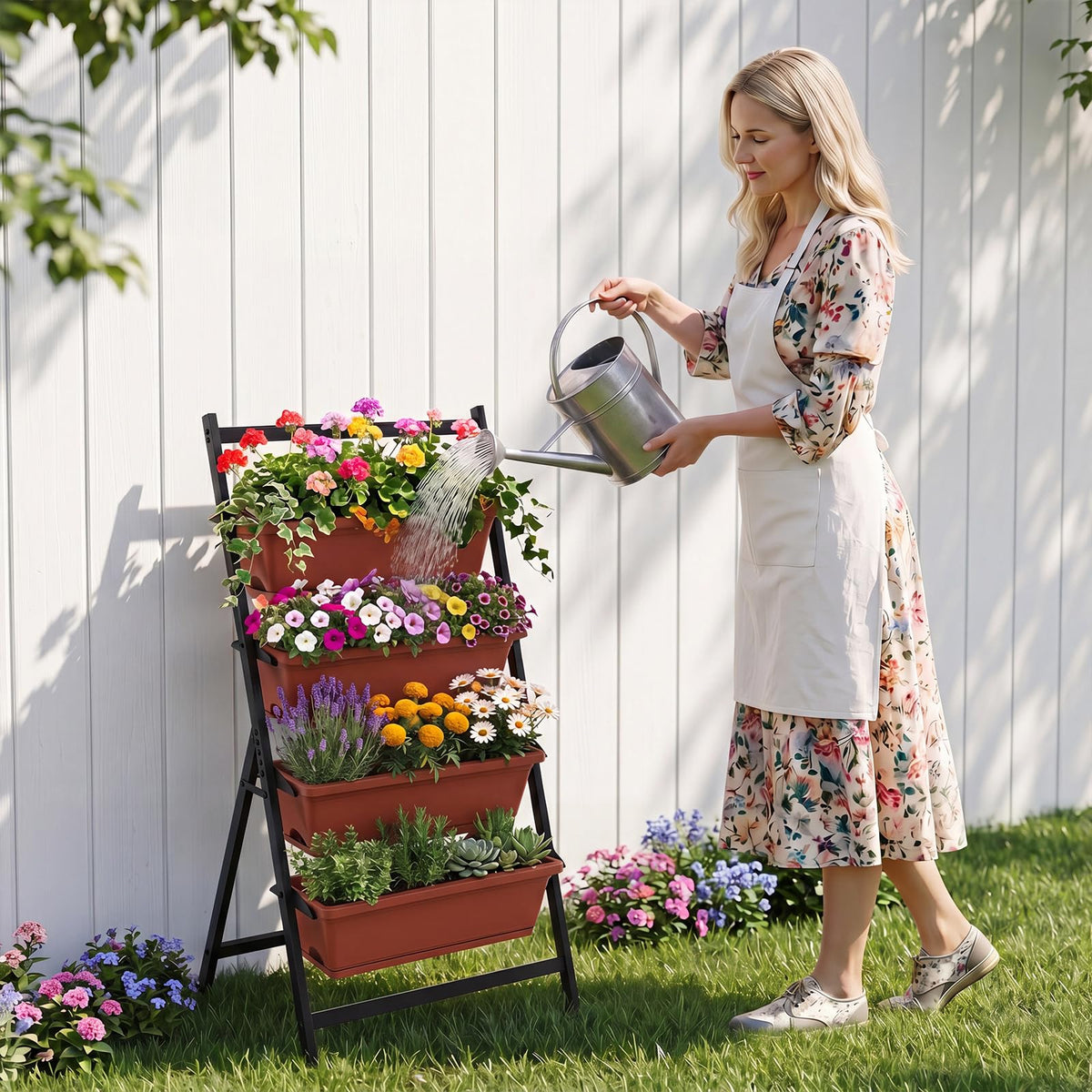 Lucktree 4-Tier Vertical Garden Planter with 4 Container Boxes & Drainage System (1/2)
