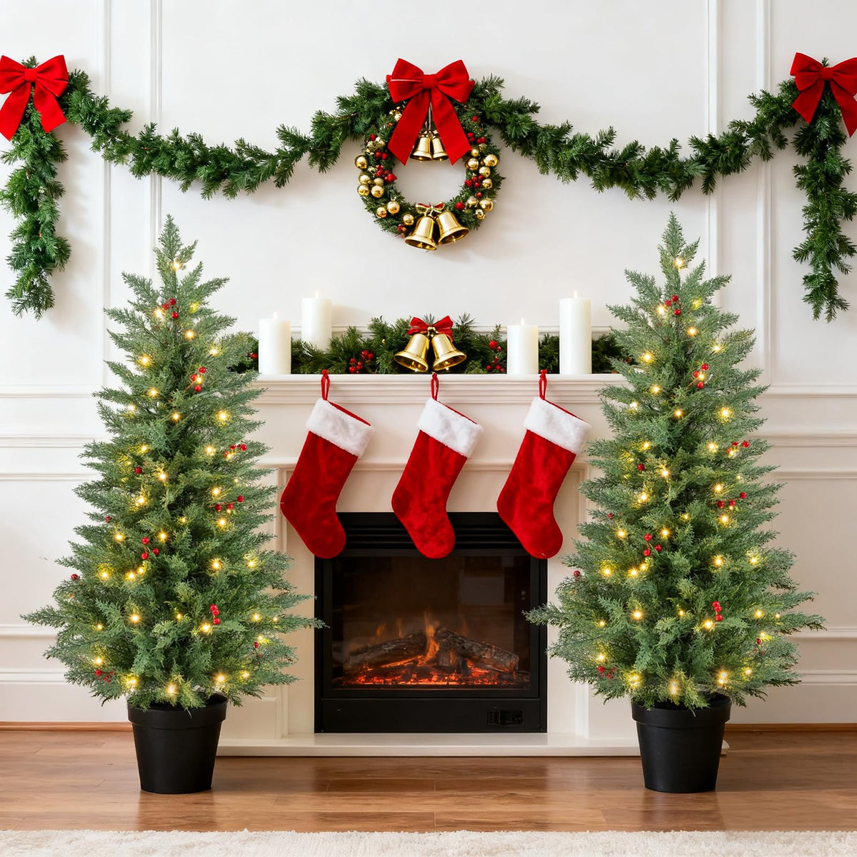 2 Pack 4 FT Pre-lit Cypress Christmas Trees w/70 Warm White LED Lights