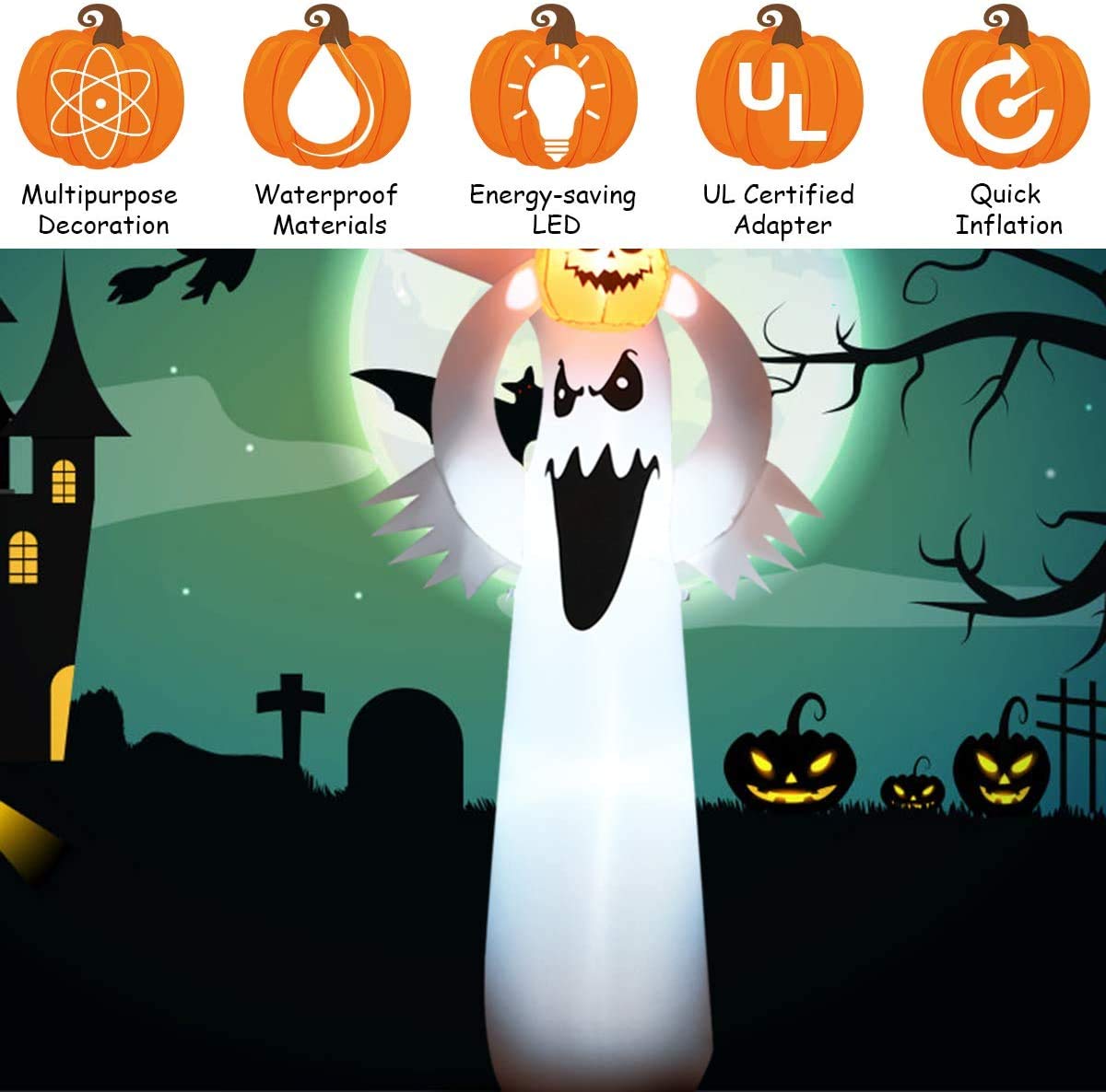 Lucktree Halloween Decorations, Halloween Inflatable Ghost With Led Lights