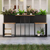 Lucktree PE Rattan Garden Planter Table with Built-in Chairs and Storage Space